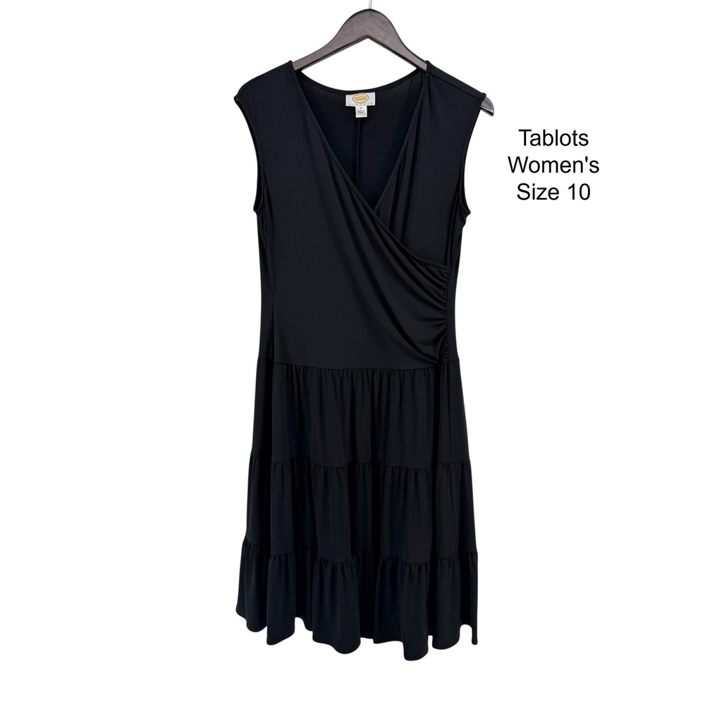 Talbots Petites Womens Black Faux Wrap Tiered Ruffle Dress Size 10P‎ Sleeveless